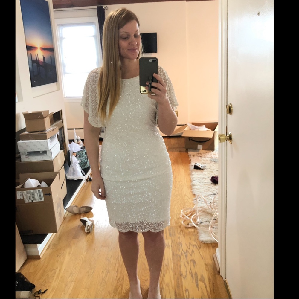 Adrianna Papell Elin White beaded dress